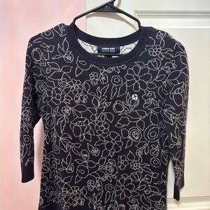 Lands' End Chase Navy and White Floral Knit Top